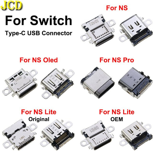 JCD USB-C Ladeport Buchse in Silber für Nintendo Switch, Lite, OLED und Pro NS Konsolen - Bild 1