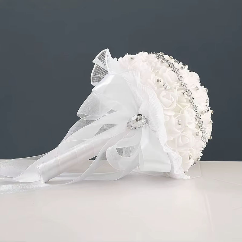 Künstlicher Blumenstrauß in Weiß mit Rosen für deine Hochzeit und romantische Anlässe - Bild 2