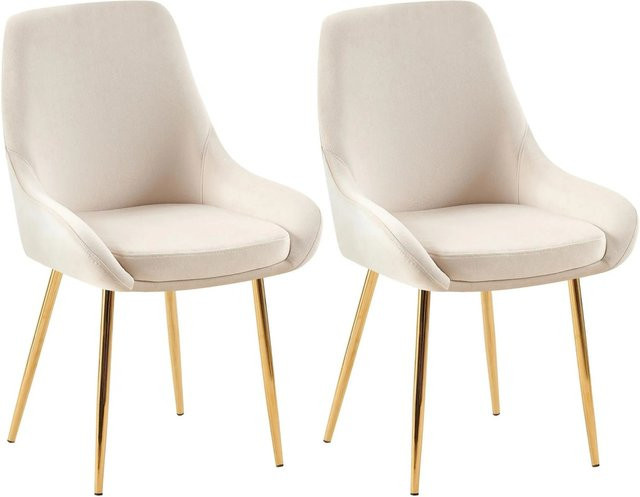 DELUKE 2er Set Esszimmerstühle PUNAR aus Samt in Creme Gold mit Metallgestell, B/T/H: 50 x 53 x 86 cm - Bild 1