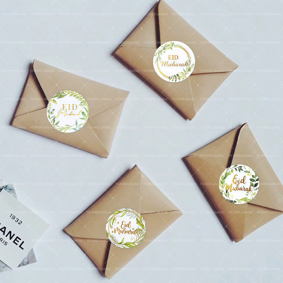 120 Stück Eid Mubarak Heißprägeaufkleber in Gold und Grün mit Blattdesign für deine Geschenkverpackung und Partydekoration - Bild 2