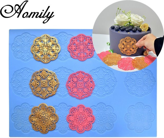 Aomily Silikon Ausstechform Set mit 3 Schneeflocken-Mustern für Fondant und Kuchendekoration, Blau - Bild 1