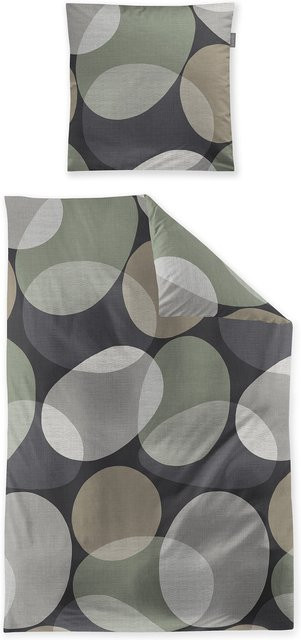 Bettwäsche MERAN Biber aus Baumwolle in Irisette, Set bestehend aus Bettbezug und Kissenbezug, Farbe Silber und Grün, B/H: 155 x 220 cm und 80 x 80 cm - Bild 1