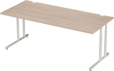 Schäfer Shop Select Schreibtisch COMBITEC mit C-Fuß und Kabeldurchlass, Eiche/weißaluminium, B: 200 cm, T: 80 cm, H: 67,7-81,7 cm - Bild 1