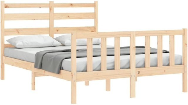 vidaXL Massivholzbett aus Kiefernholz in Braun mit rustikaler Optik, B/T/H: 140 x 190 x 145,5 cm - Bild 1