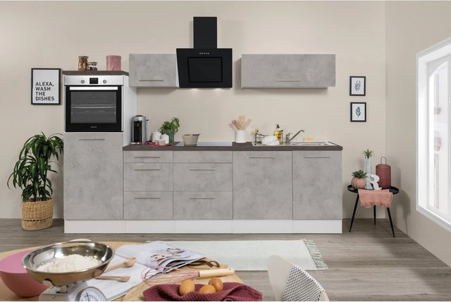 Respekta Premium Küchenzeile Amanda in Beton-Optik Weiß, modern mit Soft-Close-Türen, Breite: 280 cm, Höhe: 174 cm - Bild 1