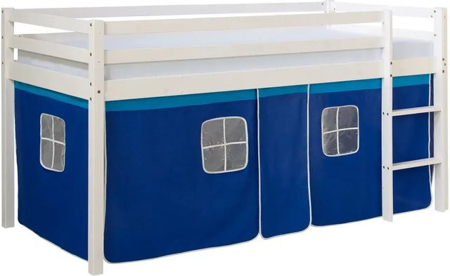 Homestyle4u Hochbett aus Kiefernholz mit Vorhang und Lattenrost in Weiß - Bild 1