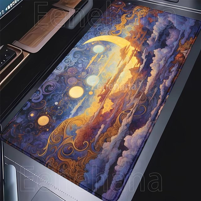 Eenehana XXL-Schreibtischunterlage mit Vollmond und Nacht Motiv, rutschfestes Gaming-Mauspad in Multicolour, B/T: 90 x 40 cm - Bild 1