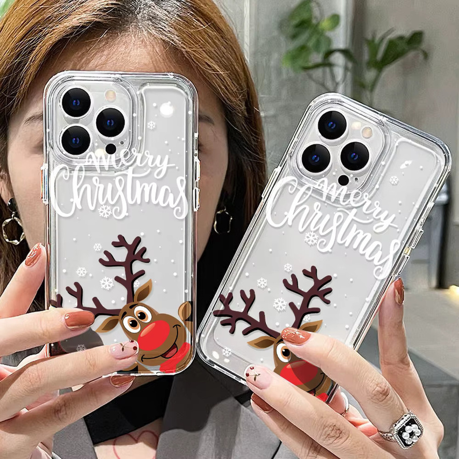 Stoßfeste transparente Handyhülle von Caynes mit Frohe Weihnachten Muster für iPhone 11 bis iPhone 16 Pro Max und Air Modelle aus TPU - Bild 2