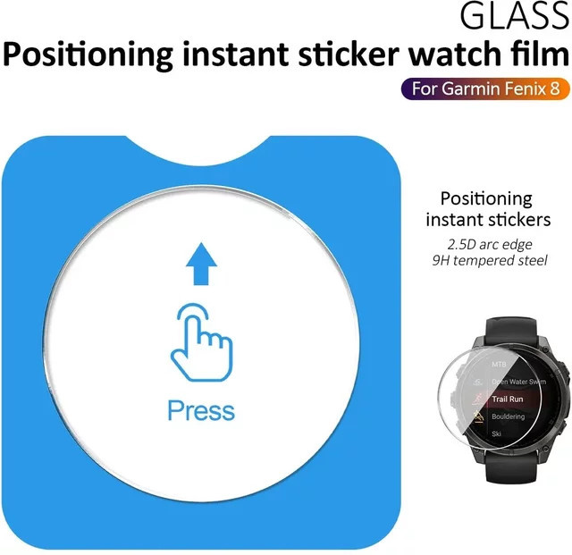 Garmin Fenix 8 Serie Displayschutzfolie aus gehärtetem Glas mit Installationswerkzeug, transparent, 9H Härtegrad, HD-klar und kratzfest - Bild 1