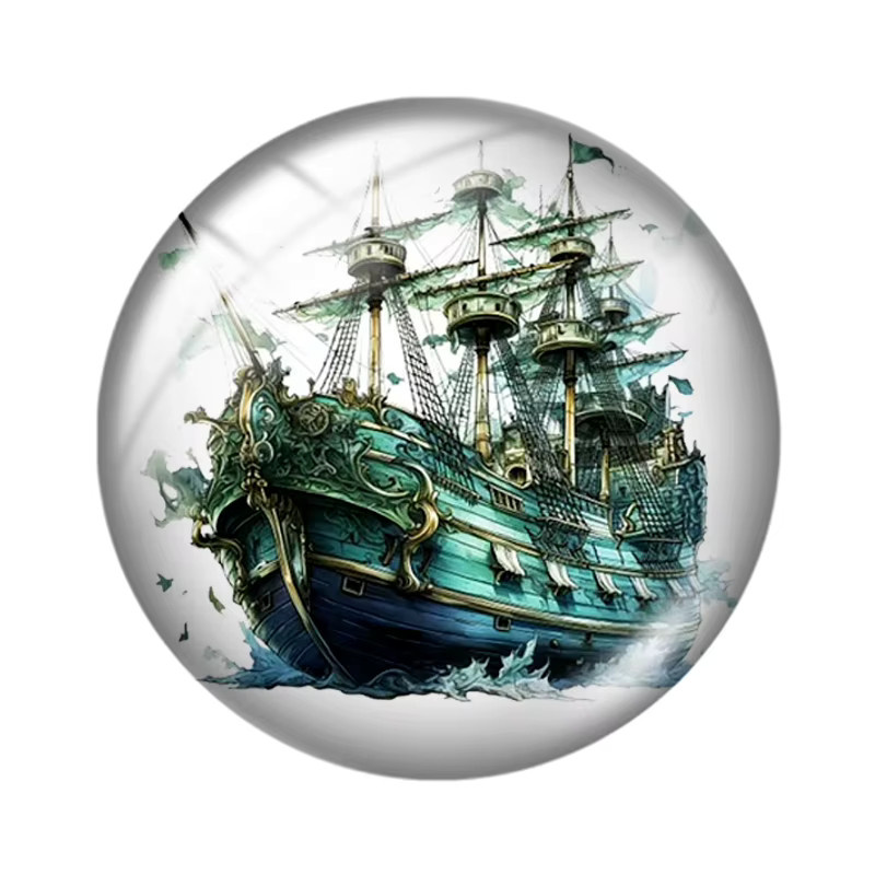 Foto-Glas-Cabochon Aquarell-Piratenschiff, 10 Stück, 12 mm bis 25 mm - Bild 2
