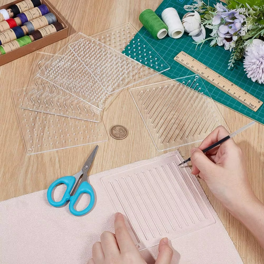 6 Stück Acryl Sashiko Schablonen Set mit Punkten, Linien und Schrägstrichen für Stickerei und Hand Quilten, transparent - Bild 3