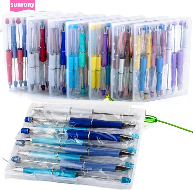 Sunrony 10er Set Kugelschreiber mit bunten Perlen aus Kunststoff, schwarze Tinte, DIY Schreibwaren für Schule und Büro - Bild 1