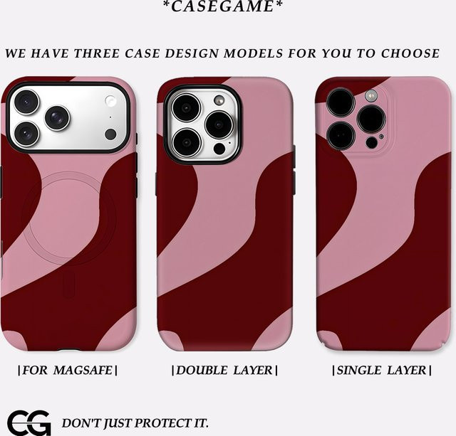 Potdemiel Handyhülle Burgundy Wave Blush für iPhone 17 16 15 14 13 12 11 Pro Max Plus mit doppelschichtiger Rückseite in Rot - Bild 1