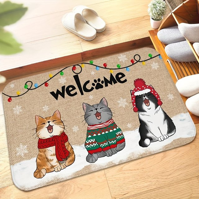 VIKAMA Weihnachtsteppich als weiche Plüsch-Türmatte, rutschfest und saugfähig, mehrfarbig, B/T: 80 x 50 cm - Bild 1