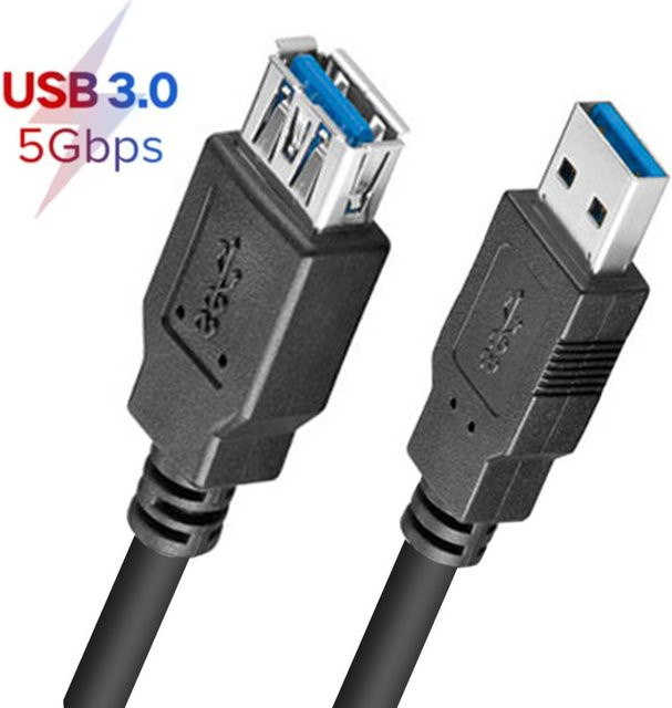 USB 3.0 Verlängerungskabel Stecker auf Buchse 5Gbps Schwarz USB-A auf USB-A für Windows und Mac - Bild 1