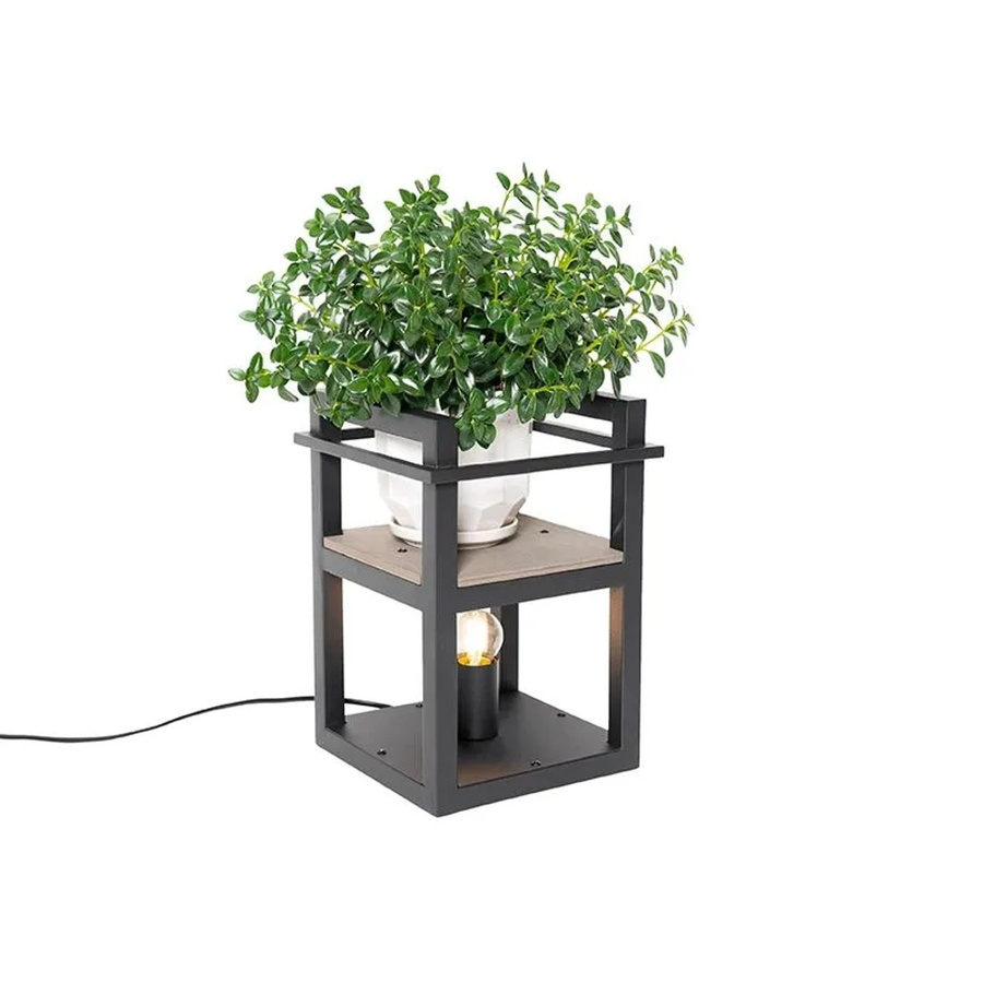 QAZQA Industrielle Tischlampe in Schwarz mit Holz-Cage-Rack und E27 Fassung - Bild 2