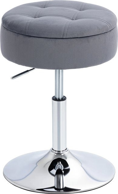 HOMCOM Barhocker mit Stauraum, höhenverstellbarer Bistrohocker mit Samtbezug, drehbar, Grau - Bild 1