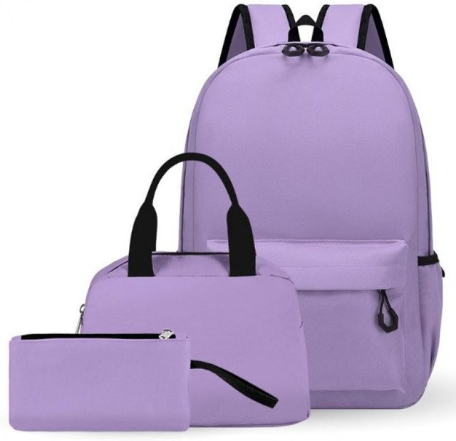3-teiliges Schulrucksack-Set aus Oxford-Stoff in Violett mit Schultasche und Federmäppchen - Bild 1