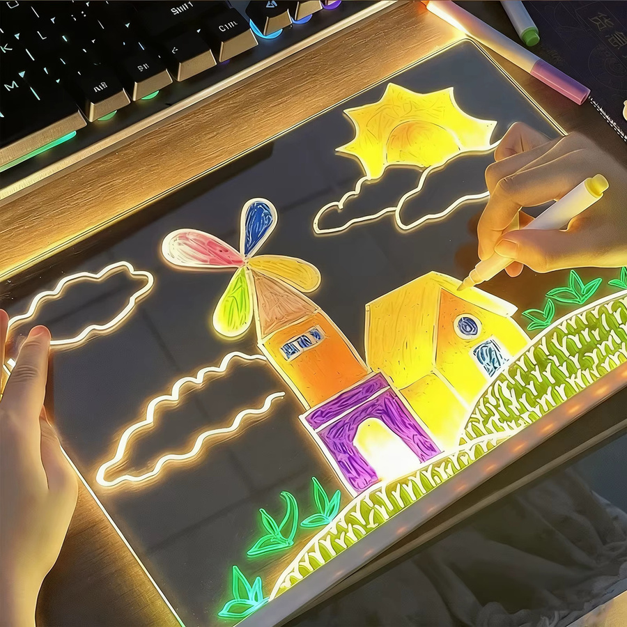 Leuchtendes Doodle-Board aus transparentem Acryl als wiederbeschreibbare Nachrichtenlampe mit RGB-Beleuchtung und 7-Farben-Marker in Weiß - Bild 3