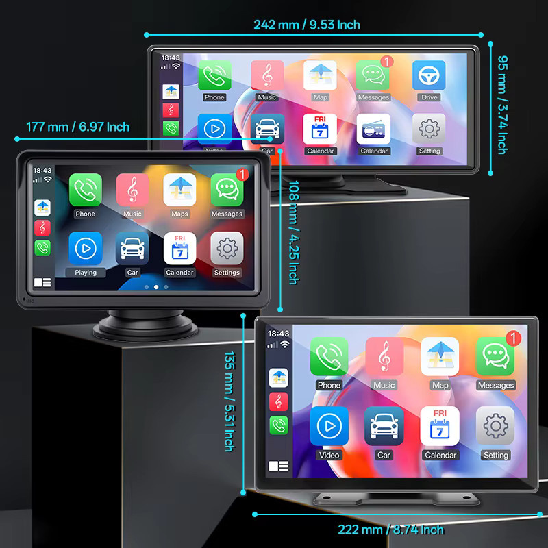 Hippcron Tragbarer Auto Spiegel mit IPS Touchscreen, Multimedia Player mit Wireless CarPlay und Android Auto, Schwarz, 7 Zoll - Bild 6