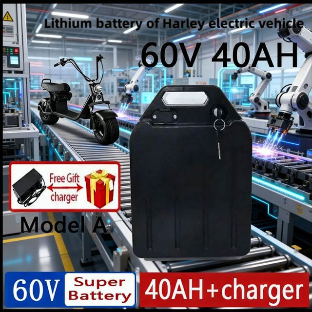 Ddadache Lithium-Ionen-Batterie für Harley Zweirad-Elektromotorrad und Citycoco Faltbare Roller, 60V, Farbe: Schwarz - Bild 1