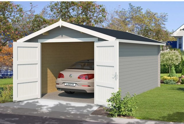 Lasita Maja Blockgarage Mauritius in Lichtgrau B/T: 382 x 560 cm - Bild 1
