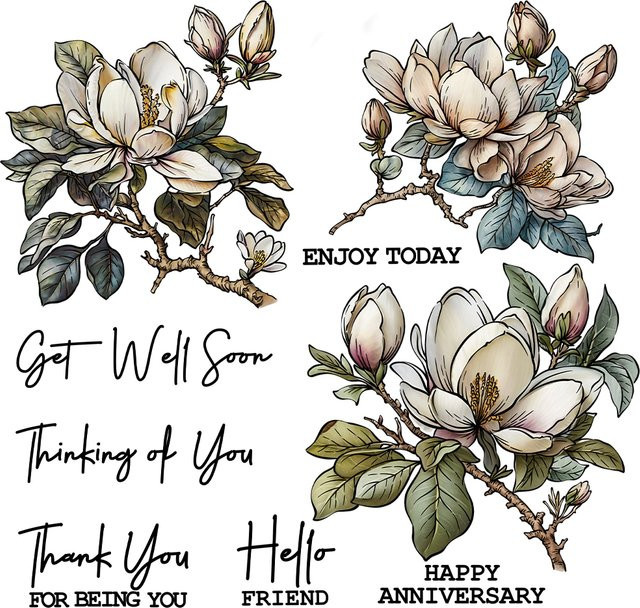 Mangocraft Magnolie Stanzformen und Silikonstempel Set für DIY Scrapbooking und Karten-Dekoration in Multicolour und Transparent - Bild 1