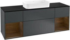 V&B Waschtischunterschrank Finion mit Wandbeleuchtung, Breite: 160 cm, Farbe: Mattblau lackiert - Bild 1