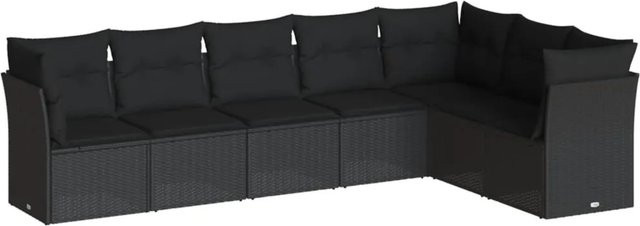 vidaXL 7-tlg Garten-Sofagarnitur in L-Form aus schwarzem PE-Rattan mit Sitzkissen und Rückenkissen - Bild 1
