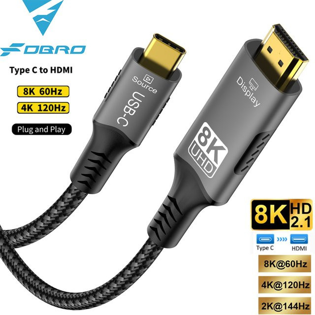 lmcnzz USB C auf HDMI 2.1 Kabeladapter Typ C auf HDMI für Thunderbolt 3, 8K@60Hz, Grau - Bild 1