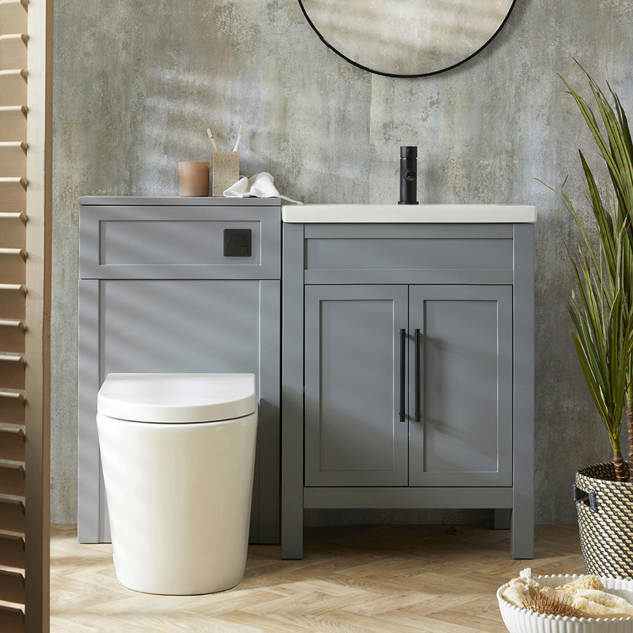 Warwick Hudson Reed Waschtischunterschrank mit WC-Einheit und Alswear Stand-WC in Hellgrau, Breite: 60 cm - Bild 1