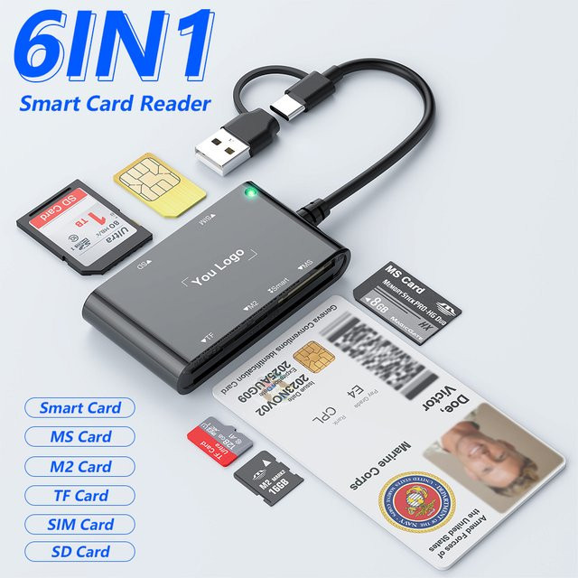 EOENKK 6-in-1 Smart Multifunktionskartenleser mit USB und USB-C für Smart, MS, M2, TF, SIM und SD Speicherkarten zur Datenübertragung an PC und Laptop - Bild 1