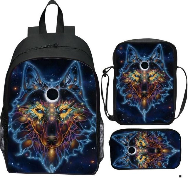 Fancy Style Studio Cartoon-Wolf Set mit Rucksack, Umhängetasche und Federmäppchen in Multicolour - Bild 1