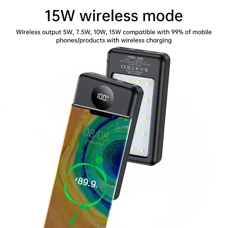 KEBIDUMEI 18650 Powerbank mit 22,5W+15W Schnellladegerät, Dual USB und USB-C, schwarze Ladehülle mit Campinglicht für dein Telefon - Bild 4