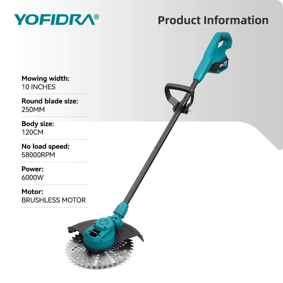 YOFIDRA 10-Zoll Bürstenloser Elektrischer Rasenmäher mit 58000RPM, Kabelloser Gartentrimmer für Makita LXT Akkus, Faltbares Elektrowerkzeug, Durchmesser: 25,4 cm - Bild 2