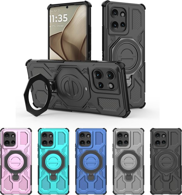 Magnetische Hartcarbonhülle mit Ringständer für MagSafe Motorola Moto Edge 50 Pro und 60 Fusion 5G in Schwarz oder Grau - Bild 1