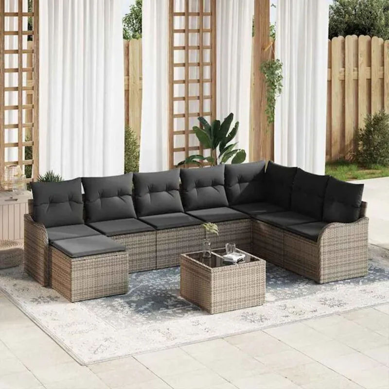Modernes Garten-Sofa-Set aus Poly-Rattan mit 9 Kissen in Grau von vidaxl - Bild 1