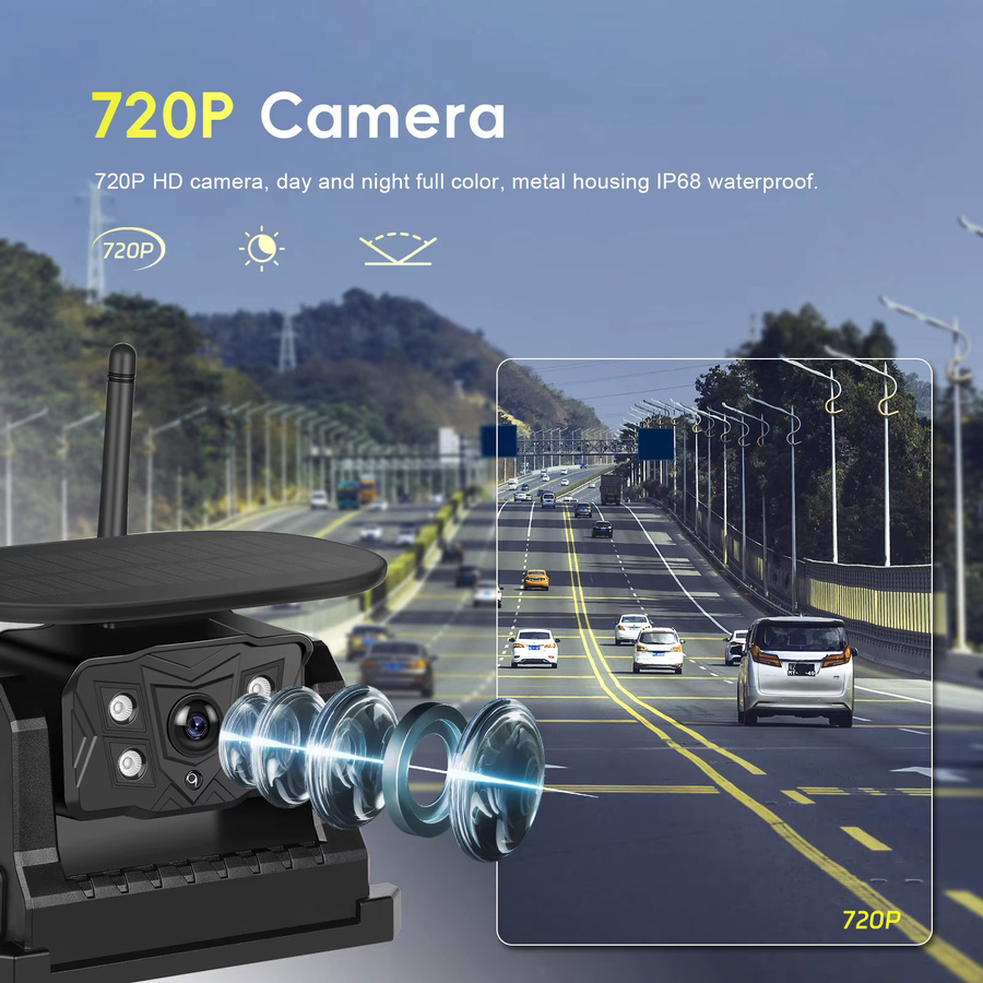 Leekooluu Automonitor mit 7-Zoll-IPS-HD-Display und kabelloser Solar-Rückfahrkamera in Schwarz mit Weitwinkel, IP68 wasserdicht und BSD-Funktion - Bild 6