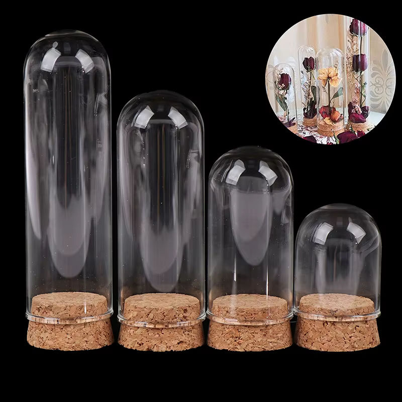 Runde Glas-Glaskuppel mit Holzbasis und Kork für 1/6 Puppen Display und Dekoration, transparent und braun - Bild 2