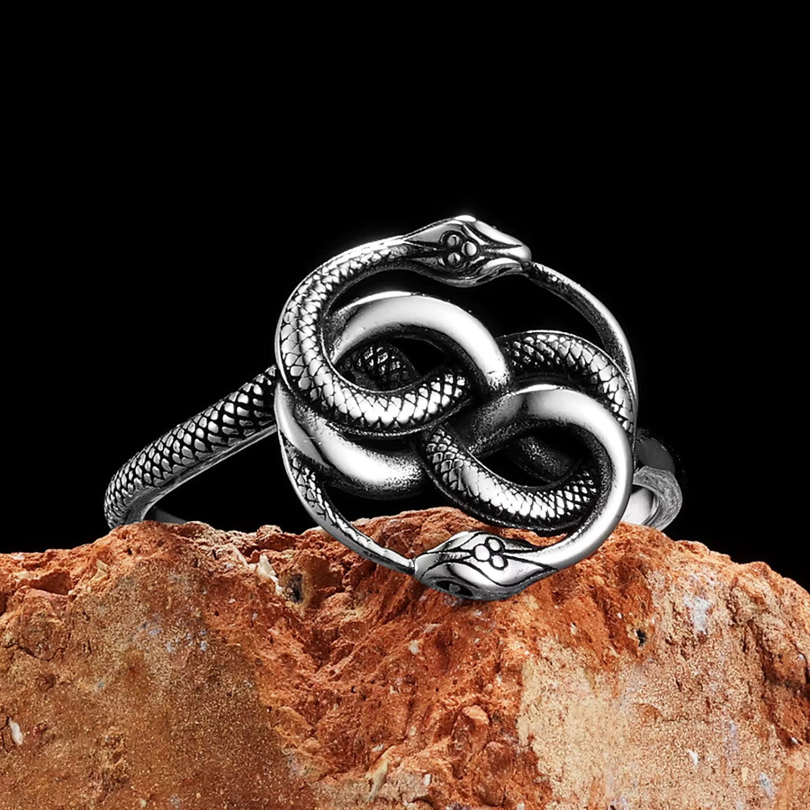 Metal Town Ring Schlange Ouroboros, Edelstahl, Silber, Unisex - Bild 2