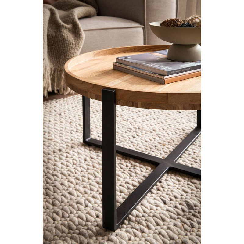Couchtisch aus Akazie Massivholz in Braun im Industrial-Design, H: 35,0 cm, B: 60,0 cm, T: 60,0 cm - Bild 3