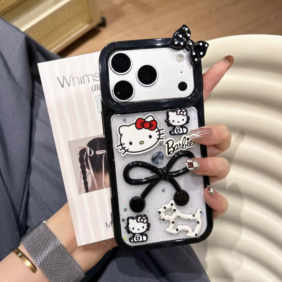 Sanrio Hello Kitty Handyhülle mit Cartoon-Glitzerpulver und Schleife für iPhone 17 16 15 14 Pro Max 13 in Schwarz - Bild 4