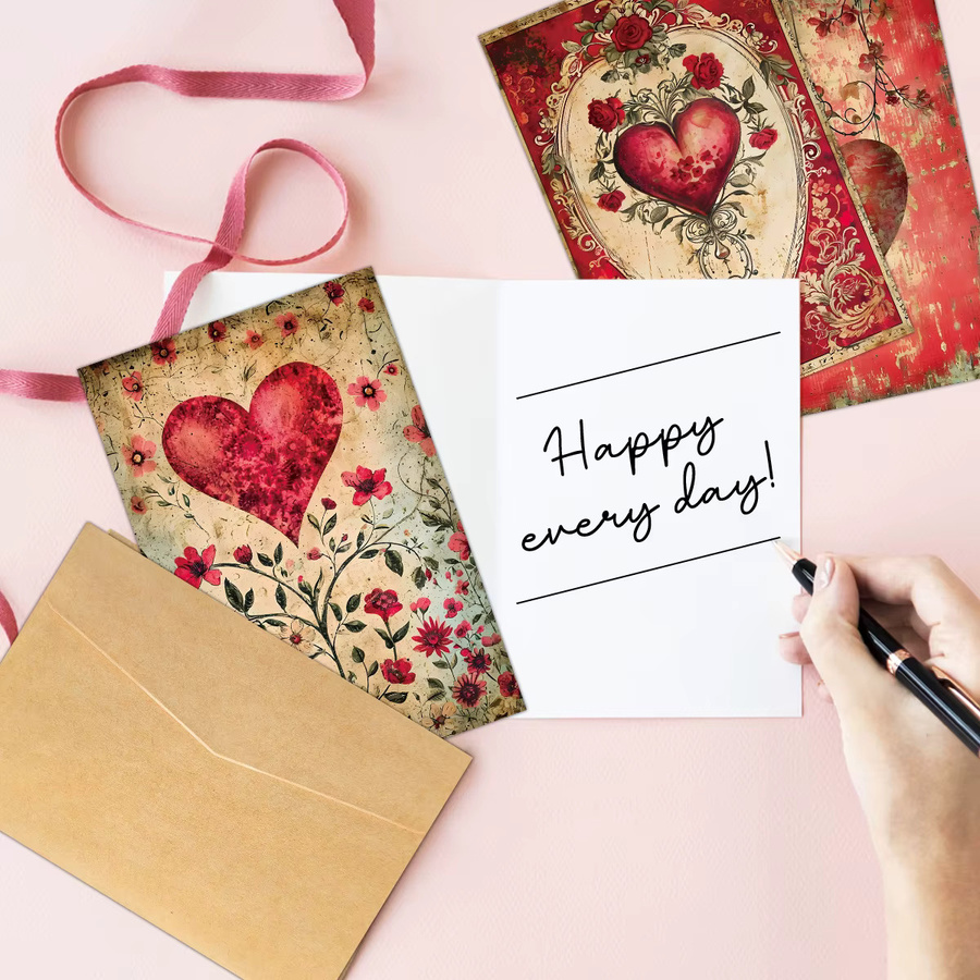 6er-Pack romantische Grußkarten mit roten Herzen und Umschlägen aus Papier für Valentinstag, Jahrestag und Hochzeit - Bild 6