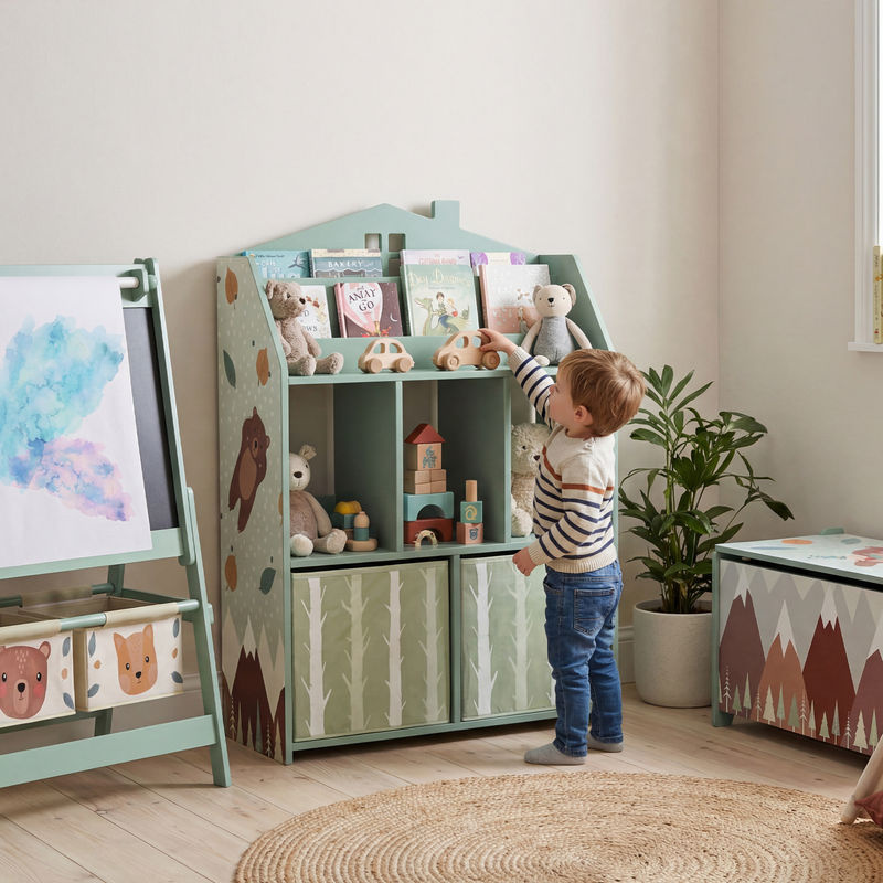 AIYAPLAY Kinderregal mit 2 Stoffschubladen und Bärenmotiv, Spielzeugregal und Bücherregal für das Kinderzimmer in Grün, B/T/H: 62,5 x 30 x 91,5 cm - Bild 2