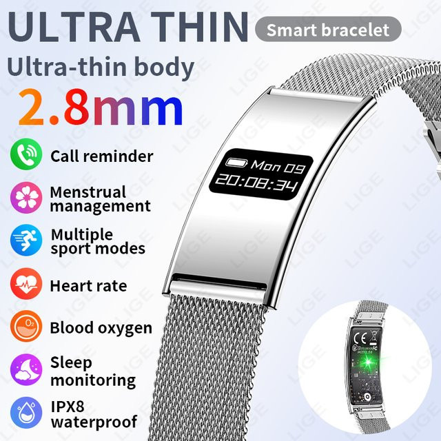 LIGE Smartwatch, Schwarz, Milanaise, Unisex, Wasserdicht - Bild 1