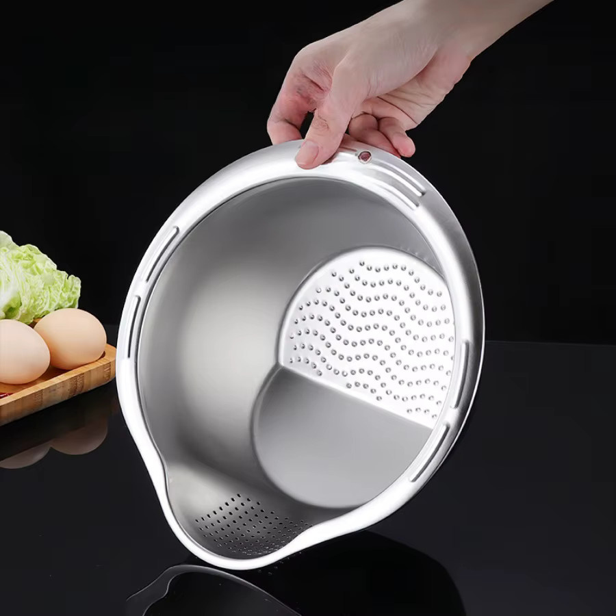 BAIJL Reiswaschschüssel aus Edelstahl in Silber als Reissieb und Obst- sowie Gemüsesieb - Bild 2