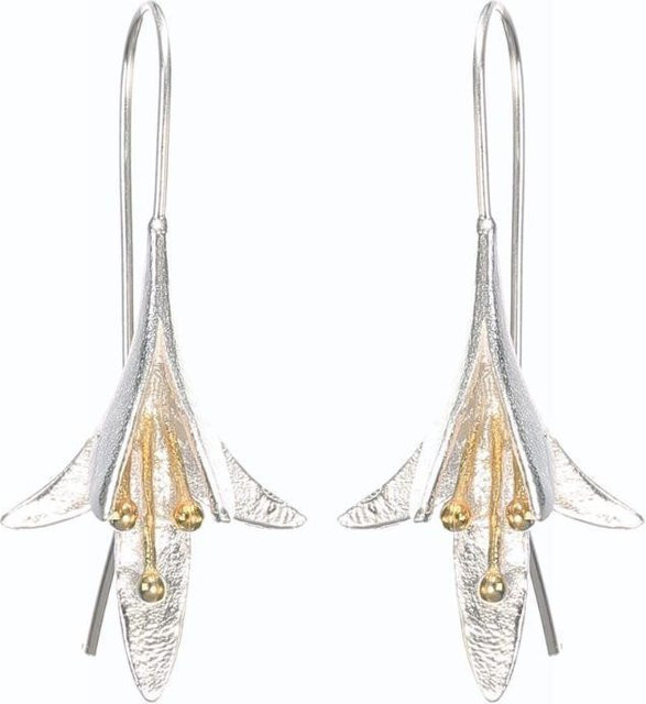 Ohrringe 925 Silber, Blumen-Tropfen, zweifarbig, Damen - Bild 1