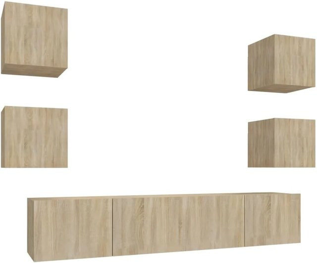 vidaXL 6-tlg. TV-Schrank-Set Sonoma-Eiche in Beige aus Holzwerkstoff für dein Wohnzimmer, Wandmontage, 2 x B: 80 cm, T: 30 cm, H: 30 cm und 4 x B: 30,5 cm, T: 30 cm, H: 30 cm - Bild 1