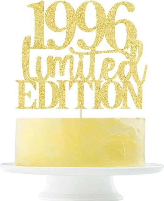 Goldfarbener Tortenaufsatz zum 30. Geburtstag 1996 mit Glitzer-Effekt für Männer und Frauen - Bild 1