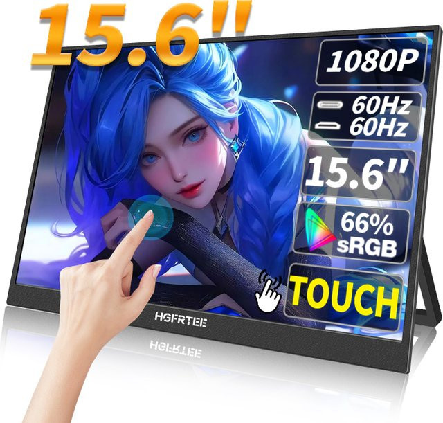 HGFRTEE Tragbarer 15,6 Zoll Touch-Monitor mit Full-HD IPS Display in Schwarz für Laptop und Konsolen - Bild 1